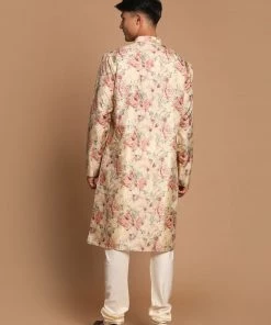 VASTRAMAY Men's Beige Floral Printed Kurta With Cream Solid Pyjama Set Ganesh Chaturthi 11 VASTRAMAY Men's Beige Floral Printed Kurta With Cream Solid Pyjama Set Ganesh Chaturthi