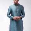 Vastramay Men's Aqua Blue Silk Blend Kurta