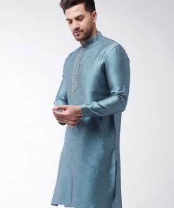 Vastramay Men's Aqua Blue Silk Blend Kurta