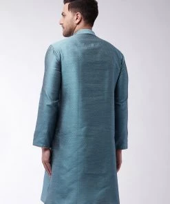 Kurta Sets VASTRAMAY Men's Aqua Silk Blend Kurta