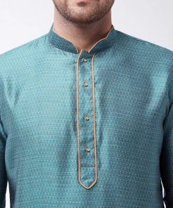 Kurta Sets VASTRAMAY Men's Aqua Silk Blend Kurta