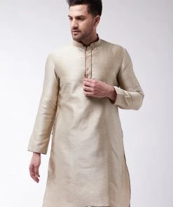 Vastramay Men's Beige Silk Blend Kurta