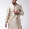 Kurta Sets VASTRAMAY Men's Beige Silk Blend Kurta