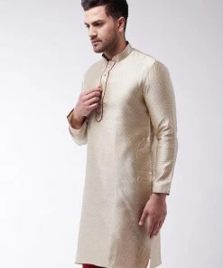 Kurta Sets VASTRAMAY Men's Beige Silk Blend Kurta