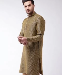 Vastramay Men's Black And Gold Silk Blend Kurta