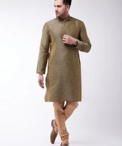 VASTRAMAY Men's Black And Rose Gold Silk Blend Kurta With Churidar Set Kurta Sets