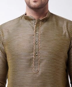 VASTRAMAY Men's Black And Rose Gold Silk Blend Kurta With Churidar Set Kurta Sets