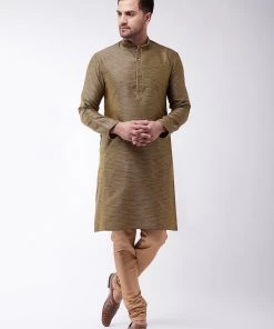 Vastramay Silk Blend Black And Rose Gold Baap Beta Kurta Pyjama Set