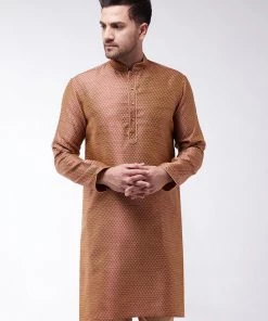 VASTRAMAY Men's Maroon Silk Blend Kurta Kurta Sets