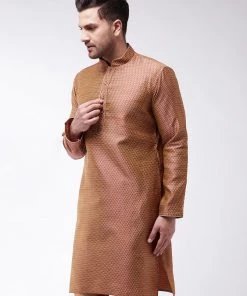 VASTRAMAY Men's Maroon Silk Blend Kurta Kurta Sets