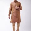 VASTRAMAY Men's Maroon And Rose Gold Silk Blend Kurta With Churidar Set Kurta Sets