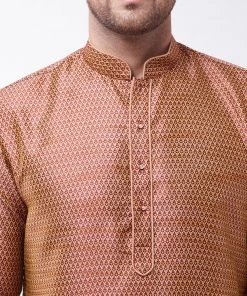 Vastramay Silk Blend Maroon And Rose Gold Baap Beta Kurta Pyjama Set