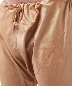 VASTRAMAY Men's Maroon And Rose Gold Silk Blend Kurta With Churidar Set Kurta Sets