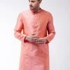 Vastramay Men's Pink Silk Blend Kurta