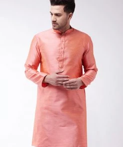 VASTRAMAY Men's Pink Silk Blend Kurta Kurta Sets
