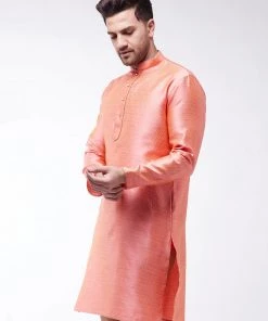 VASTRAMAY Men's Pink Silk Blend Kurta Kurta Sets