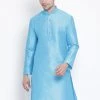 Vastramay Men's Light Blue Cotton Silk Blend Kurta