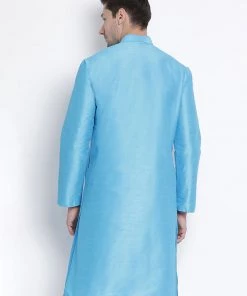 Vastramay Men's Light Blue Cotton Silk Blend Kurta