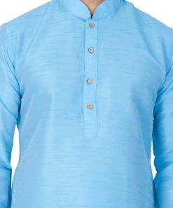Vastramay Men's Light Blue Cotton Silk Blend Kurta And Pyjama Set
