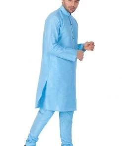Vastramay Men's Light Blue Cotton Silk Blend Kurta And Pyjama Set