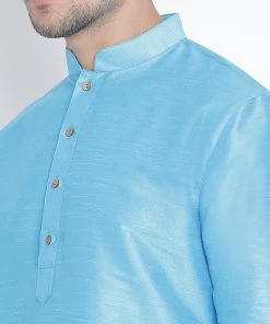 Vastramay Men's Light Blue Cotton Silk Blend Kurta And Pyjama Set