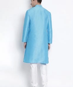 Vastramay Men's Light Blue Cotton Silk Blend Kurta And Pyjama Set