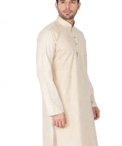 Vastramay Men's Beige Cotton Blend Kurta