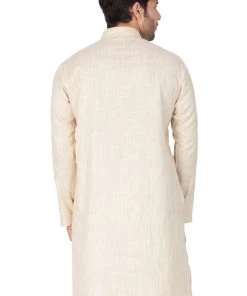Vastramay Men's Beige Cotton Blend Kurta