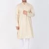 Vastramay Men's Beige Cotton Blend Kurta And Pyjama Set