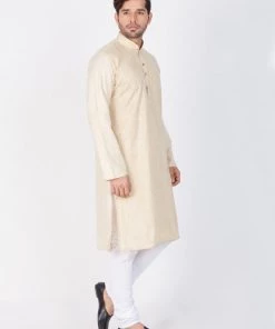 Vastramay Men's Beige Cotton Blend Kurta And Pyjama Set
