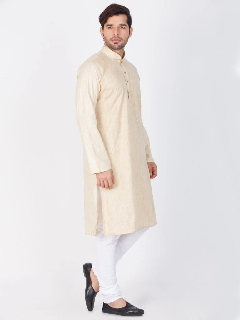 Vastramay Men's Beige Cotton Blend Kurta And Pyjama Set 4 Vastramay Men's Beige Cotton Blend Kurta And Pyjama Set