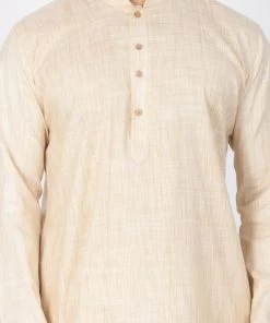 Vastramay Men's Beige Cotton Blend Kurta And Pyjama Set 11 Vastramay Men's Beige Cotton Blend Kurta And Pyjama Set
