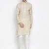 Vastramay Men's Beige Cotton Blend Kurta And Pyjama Set