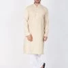 Vastramay Men's Beige Cotton Blend Kurta And Pyjama Set