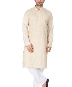 Vastramay Men's Beige Cotton Blend Kurta