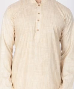 Vastramay Men's Beige Cotton Blend Kurta And Pyjama Set
