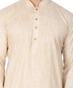 Vastramay Men's Beige Cotton Blend Kurta