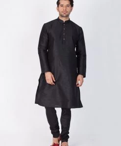 Vastramay Men's Black Cotton Silk Blend Kurta