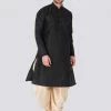 VASTRAMAY Men's Black Cotton Silk Blend Kurta And Dhoti Pant Set