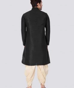 VASTRAMAY Men's Black Cotton Silk Blend Kurta And Dhoti Pant Set