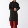 VASTRAMAY Men's Black And Maroon Silk Blend Kurta And Dhoti Set 1 VASTRAMAY Men's Black And Maroon Silk Blend Kurta And Dhoti Set