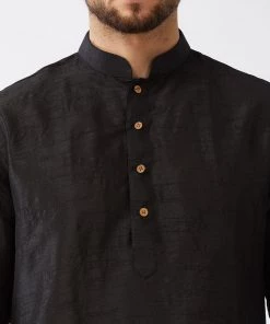 VASTRAMAY Men's Black And Maroon Silk Blend Kurta And Dhoti Set