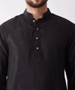 VASTRAMAY Men's Black And Gold Silk Blend Kurta And Dhoti Set