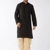 VASTRAMAY Men's Black And Gold Silk Blend Kurta And Dhoti Set
