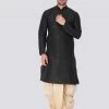 Vastramay Men's Black Cotton Silk Blend Kurta And Dhoti Pant Set