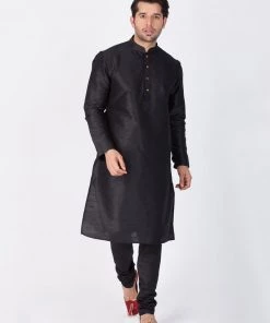 Rakhi VASTRAMAY Men's Black Cotton Silk Blend Kurta And Pyjama Set