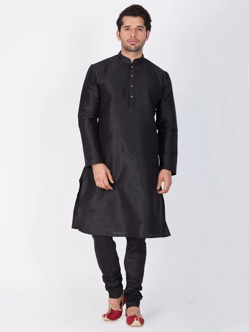 Rakhi VASTRAMAY Men's Black Cotton Silk Blend Kurta And Pyjama Set 8 Rakhi VASTRAMAY Men's Black Cotton Silk Blend Kurta And Pyjama Set
