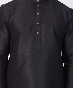 Rakhi VASTRAMAY Men's Black Cotton Silk Blend Kurta And Pyjama Set 11 Rakhi VASTRAMAY Men's Black Cotton Silk Blend Kurta And Pyjama Set