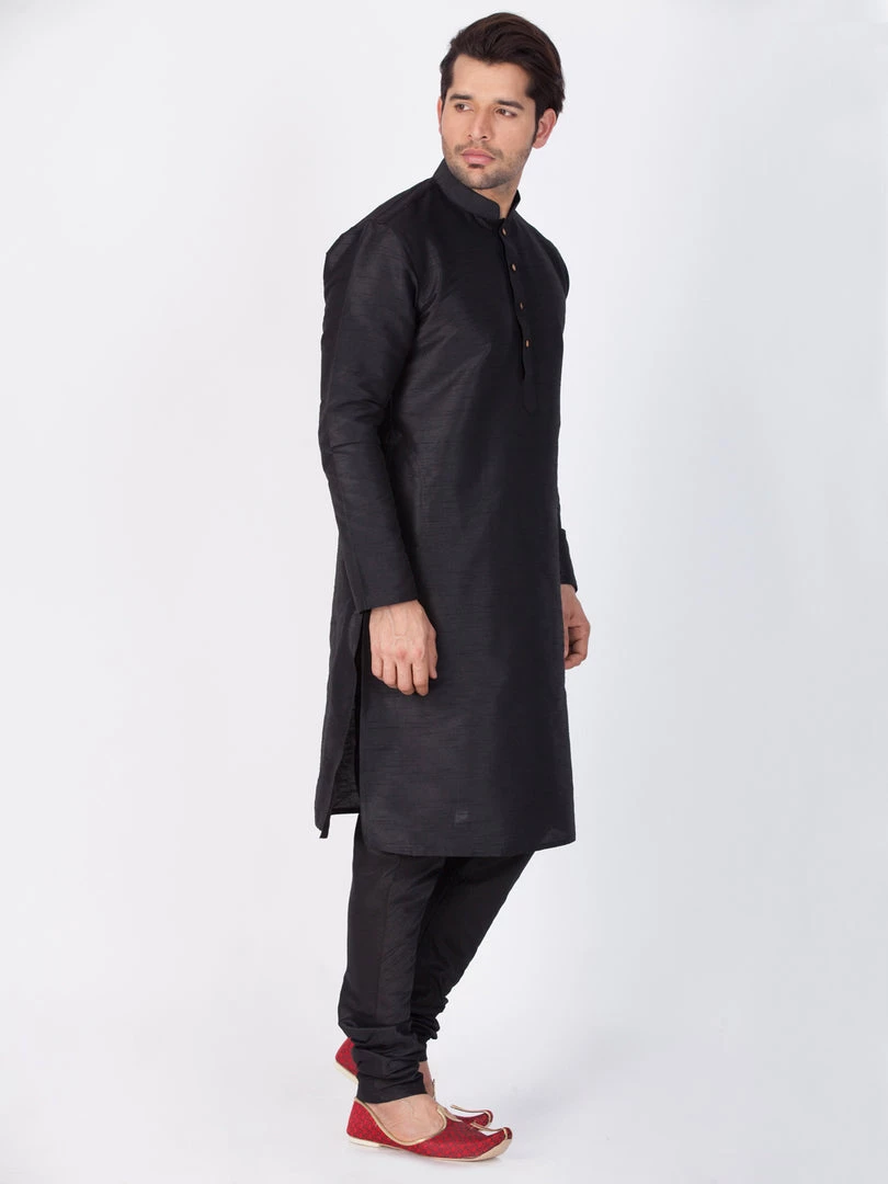 Rakhi VASTRAMAY Men's Black Cotton Silk Blend Kurta And Pyjama Set 4 Rakhi VASTRAMAY Men's Black Cotton Silk Blend Kurta And Pyjama Set