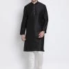 VASTRAMAY Men's Black Cotton Silk Blend Kurta And Pyjama Set 2 VASTRAMAY Men's Black Cotton Silk Blend Kurta And Pyjama Set